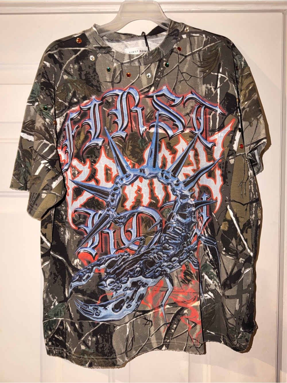 Camo Graphic Tee with Stud Accents - Multicolor